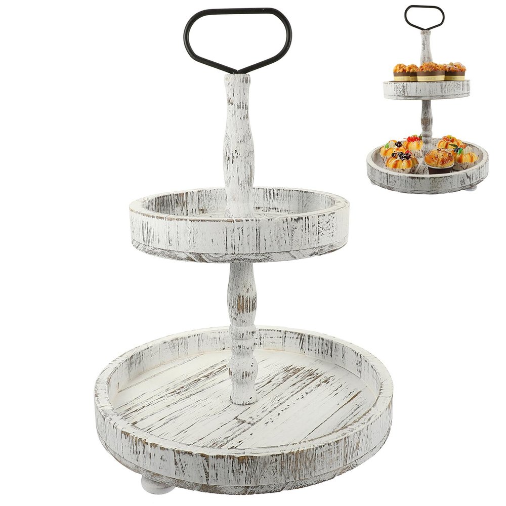 STOBAZA 1set Wooden Cake Stand Decorative Two Tiered Serving Tray Farmhouse Centerpiece for Dining Table Decoration Elegant Display for Parties Weddings Birthdays and More
