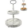 STOBAZA 1set Wooden Cake Stand Decorative Two Tiered Serving Tray Farmhouse Centerpiece for Dining Table Decoration Elegant Display for Parties Weddings Birthdays and More view 1