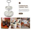 STOBAZA 1set Wooden Cake Stand Decorative Two Tiered Serving Tray Farmhouse Centerpiece for Dining Table Decoration Elegant Display for Parties Weddings Birthdays and More view 3