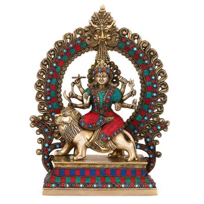 Amilav Collections 15" Large Durga Statue Brass Sculpture Mythological Indian Hindu Goddess Durga Shrine Sculpture-Durga Temple Offering Idol (Pack of 1)