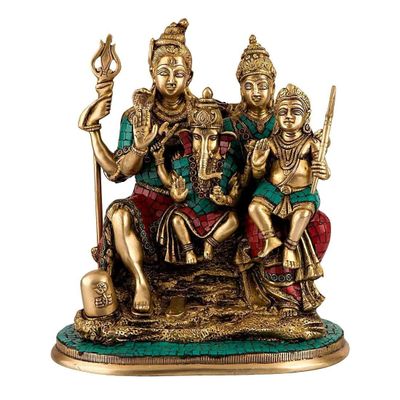 Amilav Collections 1FT Superb Large Hindu Brass Shai Parivar Family Sculpture - Lord Shiva Shankar,Ganesh, Parvati & Shiv Lingam Statue of Hindu Gods Great Gift (Pack of 1)