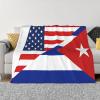 American Flag and Cuba Flag Flannel Fleece Throw Blanket,Super Soft Plush Cozy Flannel Blanket, Throws Bedding for Kids Adults Fans Bedroom Decorations All Seasons 80"x60" view 1