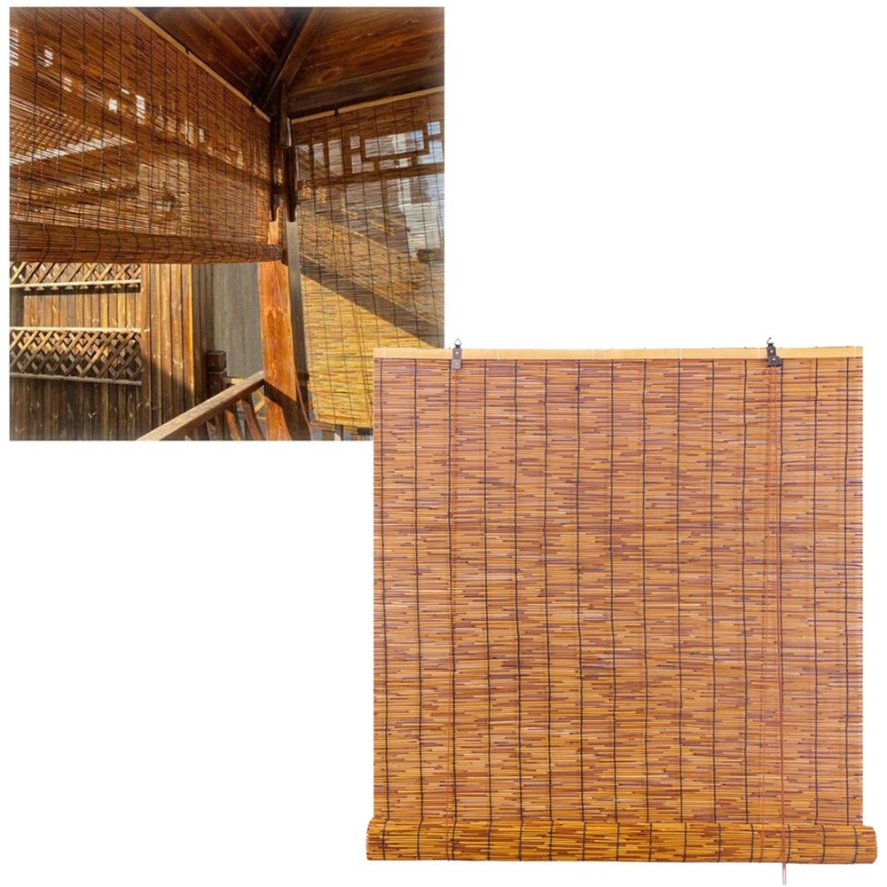 Patio Bamboo Roman Window Blinds Light Filtering Roller Shades, Retro Bamboo Roll Up Blind Woven Reed UV Protection Curtains Cordless Matchstick Blinds For Outdoor Porch 26Wx48L 36Wx48L 50Wx48L ( Size