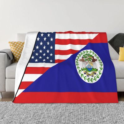 American Flag and Belize Flag Flannel Fleece Throw Blanket,Super Soft Plush Cozy Flannel Blanket, Throws Bedding for Kids Adults Fans Bedroom Decorations All Seasons 60"x50"