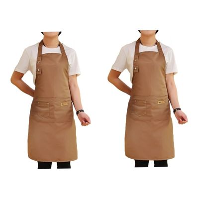 Ciieeo 2pcs Solid Cotton Cooking Apron for Women Adjustable Neck Back Strap Oilproof Kitchen Bib Hanging Pinafore Kitchen Cooking Bib
