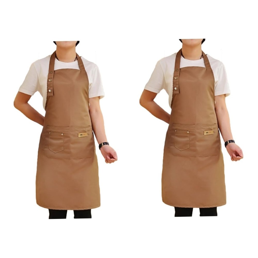 Ciieeo 2pcs Solid Cotton Cooking Apron for Women Adjustable Neck Back Strap Oilproof Kitchen Bib Hanging Pinafore Kitchen Cooking Bib