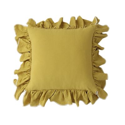 ALISSE Ruffled Solid Throw Pillow Covers Cotton Square Cushion Case Decorative for Sofa Couch Bed Living Room Bedroom Farmhouse Retro Home Pillowcase (Color : Yellow, Size : 1.51.5feet)