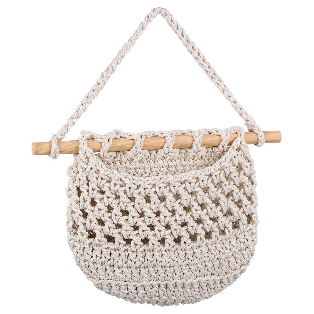 CIYODO 2pcs Bohemian Style Fruit Hanging Net Bag Handmade Woven Storage Basket over Door Organizer Kitchen Decor