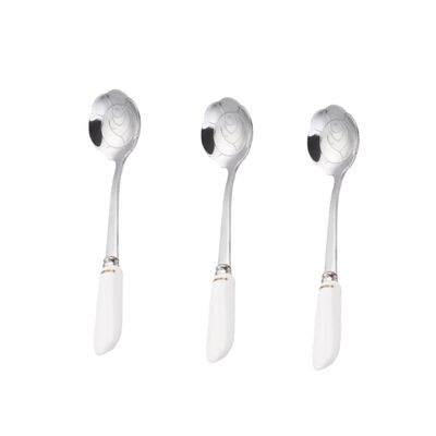 3Pcs Rose Petal Shaped Mixing Spoons Stainless Steel Coffee Stirring Spoons with Ceramic Handle for Drinks Home Cafe and Restaurant Design