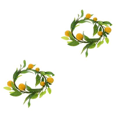 PRETYZOOM 2pcs Artificial Lemon Wreath Green Leaves Rattan Hoop Door Decoration for Home Spring and Garland for Use