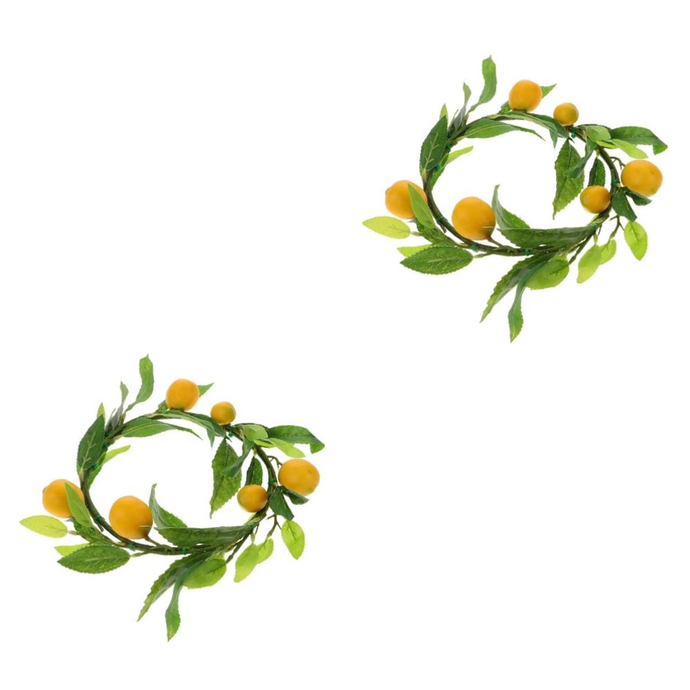 PRETYZOOM 2pcs Artificial Lemon Wreath Green Leaves Rattan Hoop Door Decoration for Home Spring and Garland for Use
