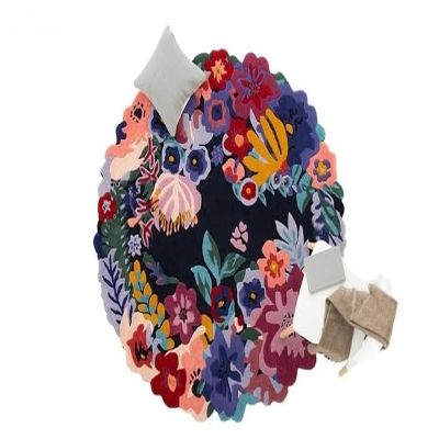 HOMEDECOREIN Aracelli Multicolored Irregular Shape Hand-Tufted Wool Handmade Area Rugs for Bedroom Aesthetic, for Living Room, for Home -Jardin -Navy-2x3runner