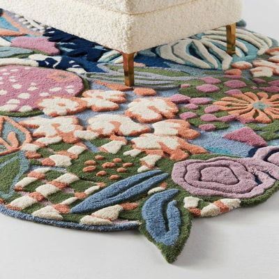 HOMEDECOREIN Aracelli Multicolored Irregular Shape Hand-Tufted Wool Handmade Area Rugs for Bedroom Aesthetic, for Living Room, for Home -Oval Multicolors-9x9 Round