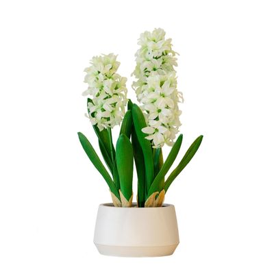 365 Blooming Decor 16 inch Tall White Potted Faux Hyacinth Flower Plant with River Stone-Luxury Artificial Garden Hyacinth for Home, Office Decoration, Housewarming