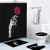 4 Pcs Skeleton Hand Holding Rose On Black Background Bathroom Shower Curtain Set Decor Waterproof with 12 Hooks and Non-Slip Rugs Toilet Lid,72x72 view 1