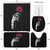 4 Pcs Skeleton Hand Holding Rose On Black Background Bathroom Shower Curtain Set Decor Waterproof with 12 Hooks and Non-Slip Rugs Toilet Lid,72x72 view 3