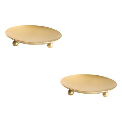 Amosfun 2pcs Gold Iron Storage Tray for Tea Dessert and Candle Holders Elegant Decoration for Weddings Parties and Home Use Versatile Centerpiece and Organizer for Special Occasions