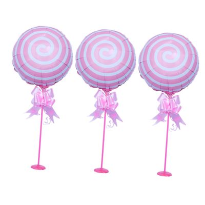 Ciieeo 3pcs Lollipop Balloons Stick Stand Aluminum Foil Table Balloon Creative Balloon Table Balloon Decor Funny Balloon Tabletop Balloon Column Desk Topper Floating Table Pink Round