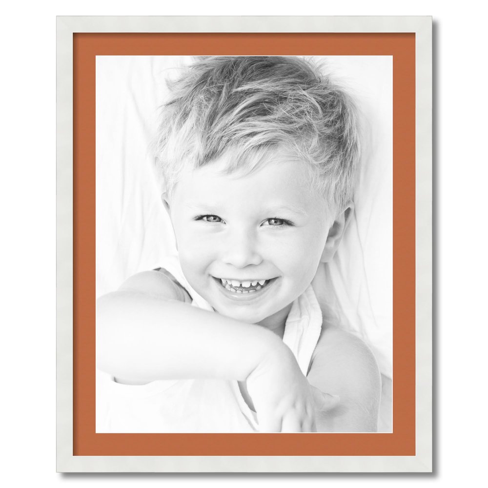 ArtToFrames 22x28 inch Satin White Picture Frame with 2 Inch Single Red Orange Mat, SingleMat-5179-22x28-693