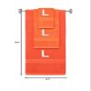 BY LORA Custom Embroidered Terry Cotton Ring Spun Bath Towel, Hand Towel and Washcloth Set - Orange Towel Set, White Block Initial L view 2