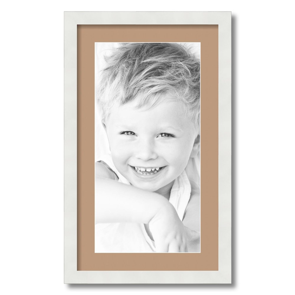 ArtToFrames 10x20 inch Satin White Picture Frame with 2 Inch Single Desert Sand Mat, SingleMat-5179-10x20-784