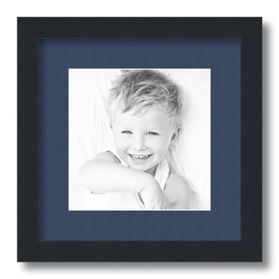 ArtToFrames 8x8 inch Satin Black Picture Frame with 2 Inch Single Midnight Blue Mat, SingleMat-5180-8x8-837