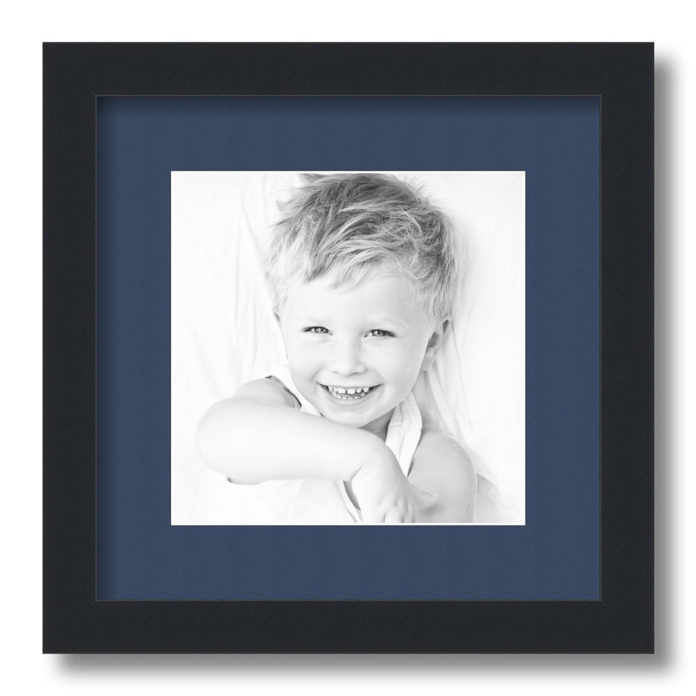 ArtToFrames 8x8 inch Satin Black Picture Frame with 2 Inch Single Midnight Blue Mat, SingleMat-5180-8x8-837