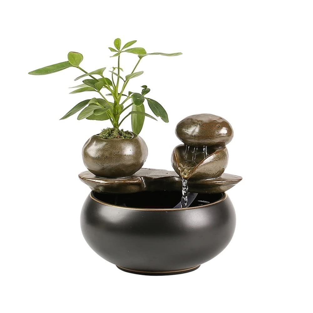 frances Waterfall Ceramic Water Fountain Decoration Office Feng Shui Tabletop Fountain Creative Indoor Living Room Desktop Office Decoration Indoor Fountain