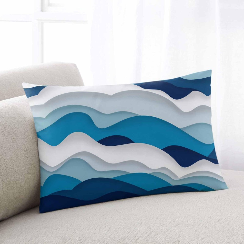 Abstract Beach Ocean Waves Throw Pillow Cover, Rectangle Decorative Pillow Case Cushion Cover Soft Pillowcase for Couch Sofa Bedroom Farmhouse Boho Decor Multi Blue Modern Geometric Art 20x30 Inch