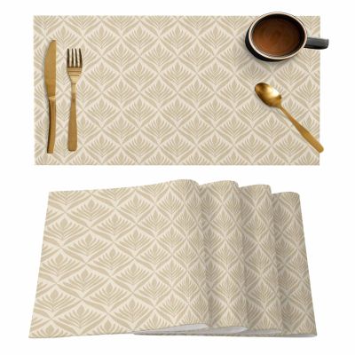 Abstract Art Placemats for Dining Table- Beige Floral Abstract Geometric Table Mats Washable Modern Outdoor Indoor Placemats for Home Party Wedding Holiday Decor, Set of 4