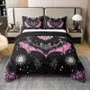 100% Cotton Gothic Comforter Cover Twin,Exotic Halloween Bats Bedding Set Bohemian Sun And Moon Duvet Cover Stars Galaxy Bed Set,Purple Damask Flowers Boho Floral Black Halloween Decorations view 1