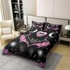 100% Cotton Gothic Comforter Cover Twin,Exotic Halloween Bats Bedding Set Bohemian Sun And Moon Duvet Cover Stars Galaxy Bed Set,Purple Damask Flowers Boho Floral Black Halloween Decorations view 2