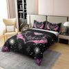 100% Cotton Gothic Comforter Cover Twin,Exotic Halloween Bats Bedding Set Bohemian Sun And Moon Duvet Cover Stars Galaxy Bed Set,Purple Damask Flowers Boho Floral Black Halloween Decorations view 3