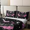 100% Cotton Gothic Comforter Cover Twin,Exotic Halloween Bats Bedding Set Bohemian Sun And Moon Duvet Cover Stars Galaxy Bed Set,Purple Damask Flowers Boho Floral Black Halloween Decorations view 4