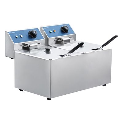 CHUMART Electric Deep Fryer 16L/14.4QT 1650W Commercial Countertop Fryer with Basket & Lid Stainless Steel Two Tanks Oil Fryers with Temperature Control for Home Kitchen and Restaurant Snack Stand