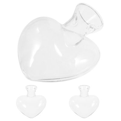 INOOMP Heart Shaped Glass Vase Set with Wooden Stand Clear High Borosilicate Glass Plant Container for Home and Office Decoration Succulent Pots and Flower Arrangement Centerpieces
