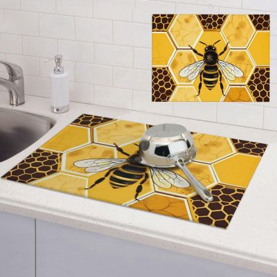 Dish Drying Mat for Kitchen Absorbent Drying Mat Heat Resistant Dish Drying Pad Geometric Honeycomb Counter Dishes Drainer Mats Dish Drying Pad Non-Slip Coffee Mat for Sink Drainer (18" x 24")
