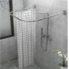 Shower Curtain Rod, L-shaped Shower Curtain RodShower Curtain Rod Stainless Steel U Shaped Telescopic Shower Curtain Rail, No Drilling Shower Curtain Rod, Half-Oval Rail, With Shower Hooks, Metal Exp view 1