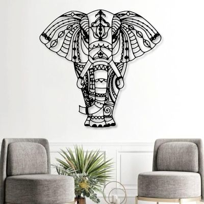 Mandala Elephant Metal Wall Art, Metal Elephant Wall Decor, Wildlife Lover Gift, Metal Elephant Decor,Mandala Wall Art,Home Metal Decor for Living Room Large Size,Bedroom,Bathroom,Dining Room Wall Decor (24"x23"/60x58cm, Black)