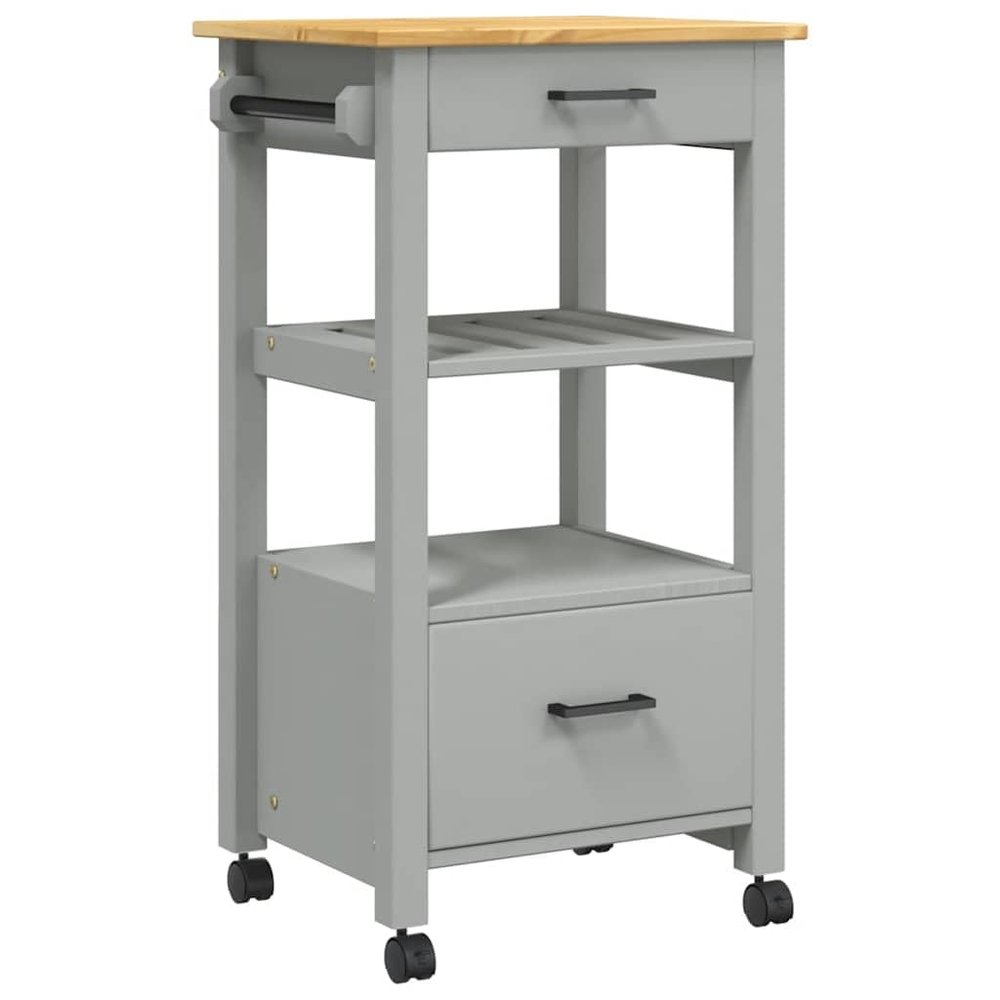 vidaXL Rolling Kitchen Trolley on Wheels - Solid Pine Wood with Ample Storage, Versatile Use for Kitchen/Bathroom/Living Room