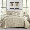 QuiltMuse Quilts Queen Size - 100% Cotton Quilt Set with Matching Shams, Botanical Floral Design Farmhouse Bedspread, 3 Pieces Summer Lightweight Coverlet Set with Solid Reverse, Khaki/White view 1