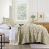 QuiltMuse Quilts Queen Size - 100% Cotton Quilt Set with Matching Shams, Botanical Floral Design Farmhouse Bedspread, 3 Pieces Summer Lightweight Coverlet Set with Solid Reverse, Khaki/White view 3