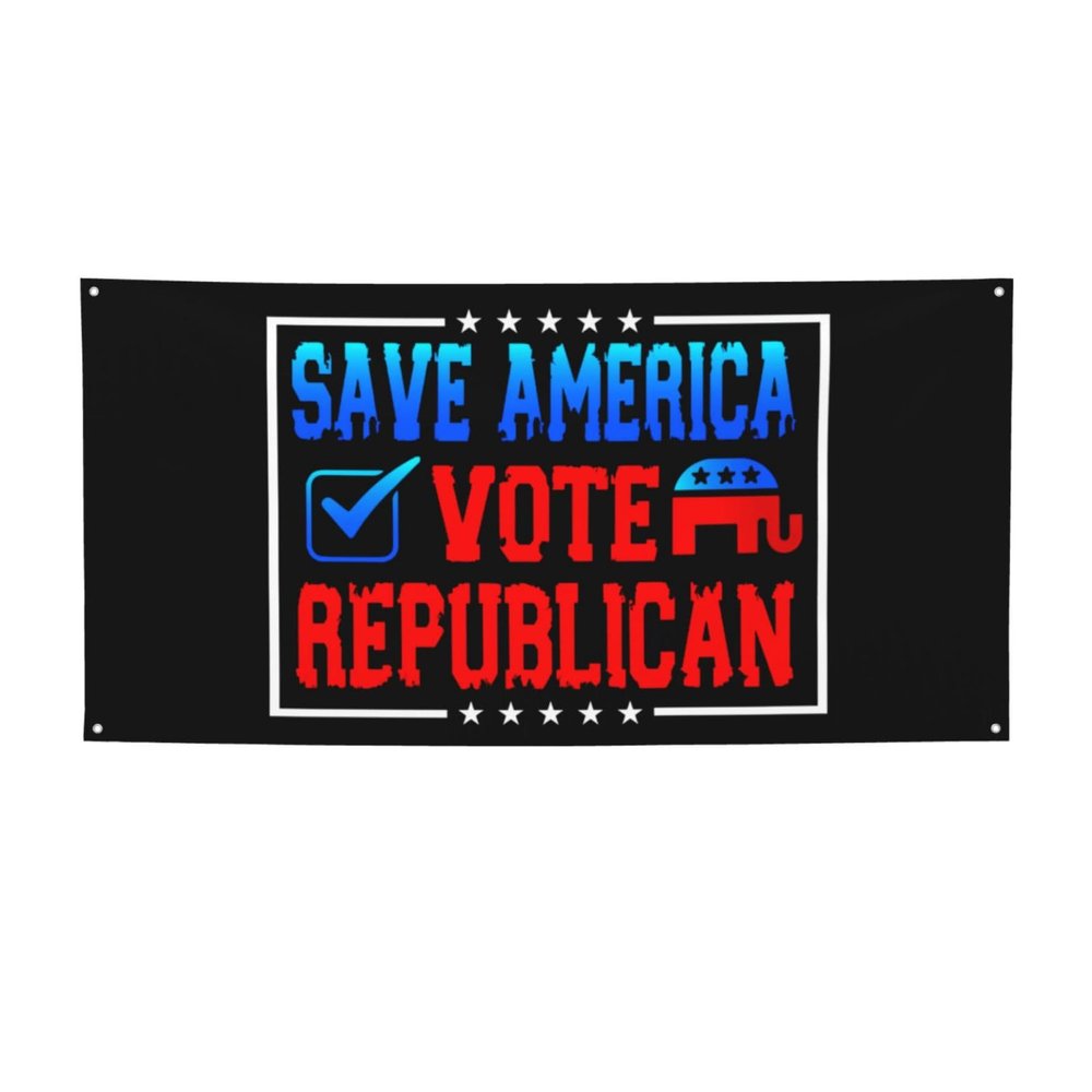 YVNUM Save America Vote Republican, Political Election Yard Banner Sign 24" X 47" With Brass Grommets And Party Hanging Outdoor & Indoor Party Decoration Banner