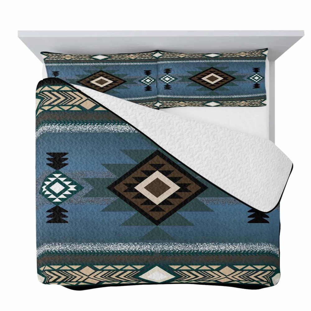 Onekaccu Native Southwest American Quilt Twin Bedding Set, Lightweight Summer Quilt with Pillow Shams 3 Pieces Indian Tribal Geometric Microfiber Soft Quilt Set Bedspread Coverlet for All Seasons