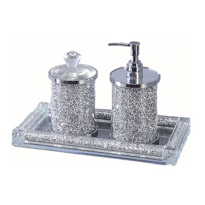 TiStm Crystal Glass Soap Dispenser Bathroom Accessory Set Soap Pump Unique Press-on Lotion Dispenser for All Kinds of Liquids 8.4oz Soap (Color : Silver, Size : 3 Piece)