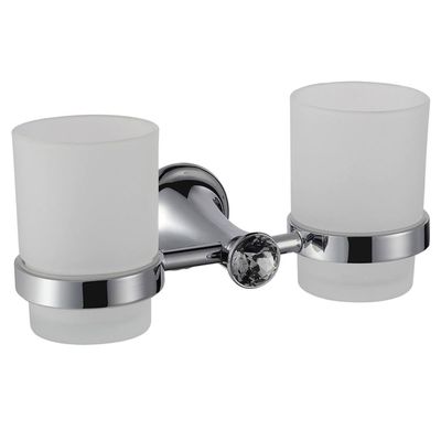 OAKITA Luxury Bathroom Accessories Crystal Solid Brass Bath Hardware Set Toothbrush Holder Metal Chrome Toilet Brush Holder Towel Rack.,Double Glasses