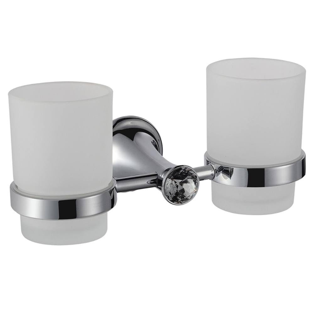 OAKITA Luxury Bathroom Accessories Crystal Solid Brass Bath Hardware Set Toothbrush Holder Metal Chrome Toilet Brush Holder Towel Rack.,Double Glasses