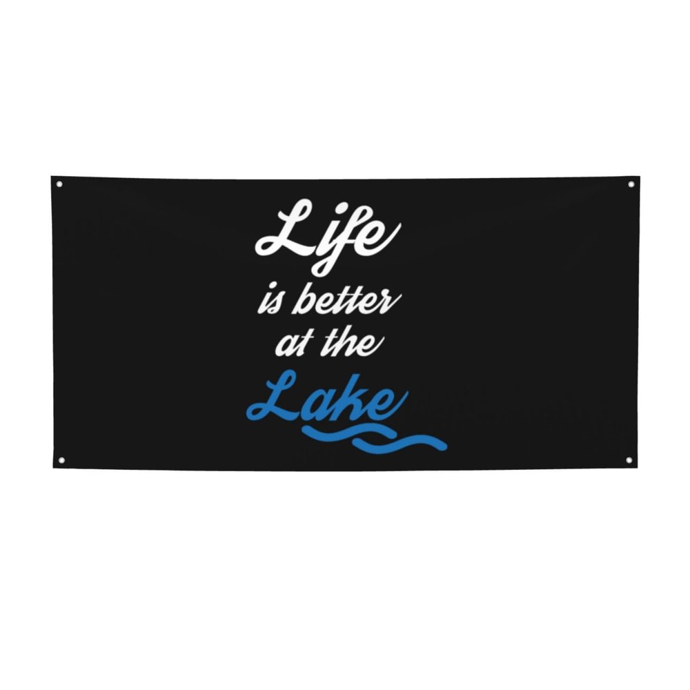 YVNUM Life Is Better At The Lake Yard Banner Sign 24" X 47" With Brass Grommets And Party Hanging Outdoor & Indoor Party Decoration Banner