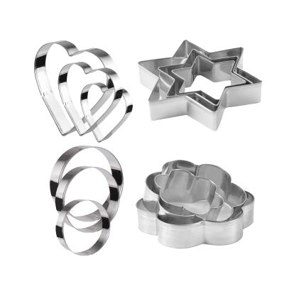 NUALLY Cookie Cutters Molds, Set of 12 Easy to Use Baking Tools & Pastry Utensils for Biscuit Vegetables Sandwich, Love Heart, Five-pointed Star, Round, Quincunx Shape