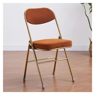 Velvet Folding Chair Foldable Office Chairs Stool with Thick Padded Seats,Steel Frame Indoor Visitor Chair Event Chair for Dining Study Living Room (Color : Orange)